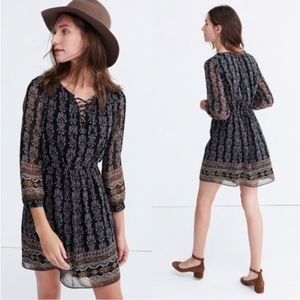 Madewell Burnished Floral Boho Lace-Up Dress